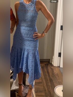 Jonathan Simkhai French Blue Crochet High-Low Midi Skirt